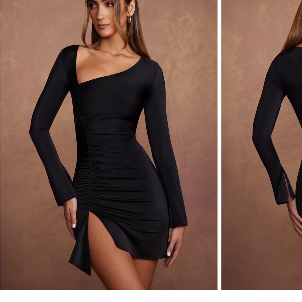 SOLD: House of CB Black Asymmetrical Ribbed Bodycon Dress